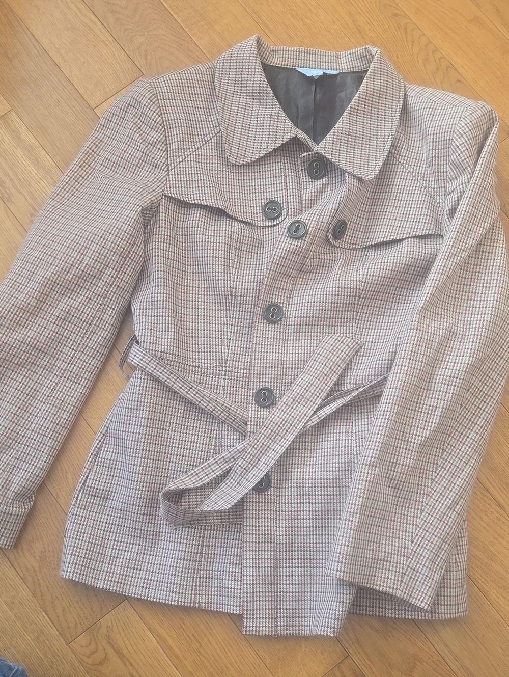 Classic Womens Checked Belted Trench Jacket - Pink/Brown